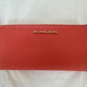 Michael Kors Spiced Coral Saffiano Leather Travel Continental Wallet